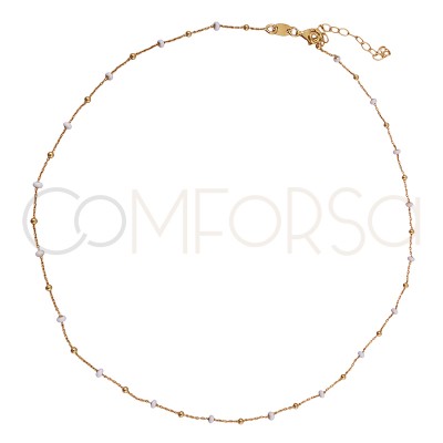 Sterling silver 925 gold-plated chain with balls and white enamel