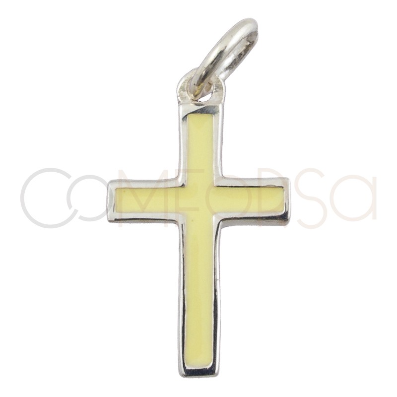 Sterling silver 925 cross pendant with yellow enamel 9 x 16 mm