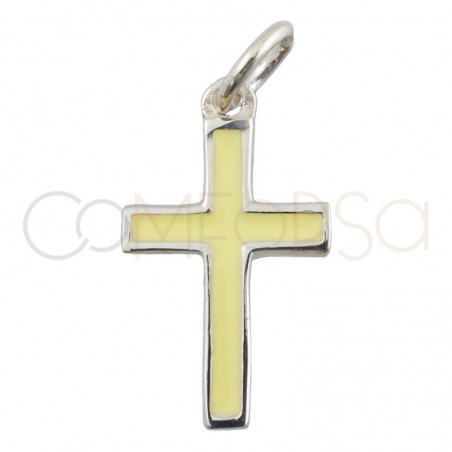 Sterling silver 925 cross pendant with yellow enamel 9 x 16 mm