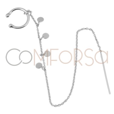 Sterling silver 925 ear cuff with chain and pendants 13 mm