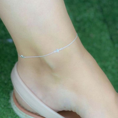 Sterling silver 925 gold-plated crosses anklet 21.5 cm