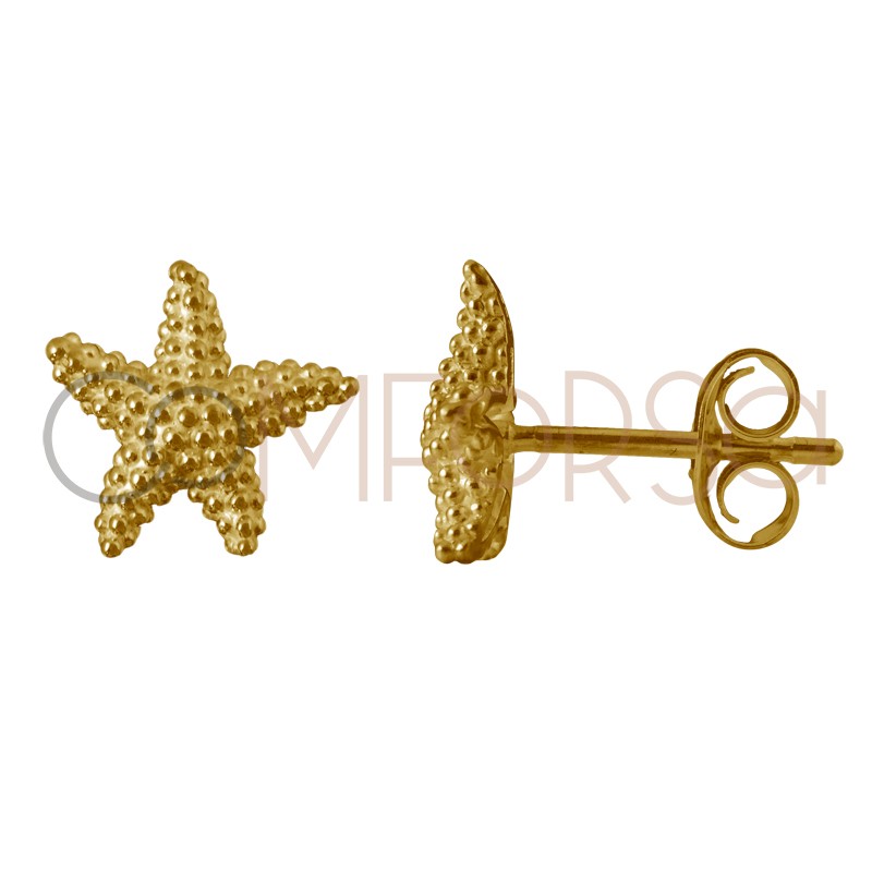 Sterling silver 925 gold-plated starfish earrings 10 mm