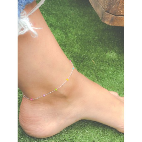 Sterling silver 925 silver and rainbow enamel balls anklet