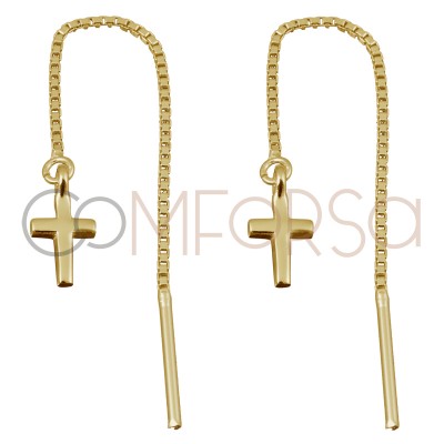 Sterling silver 925 gold-plated earring with chain and cross