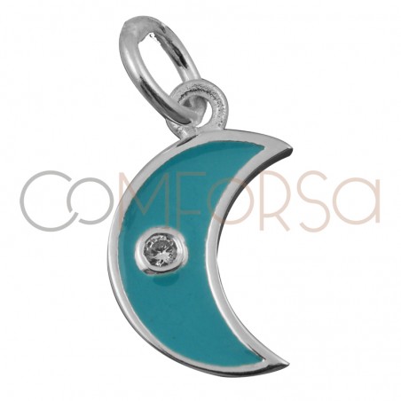 Sterling silver 925 moon with turquoise enamel 7.9 x 7mm