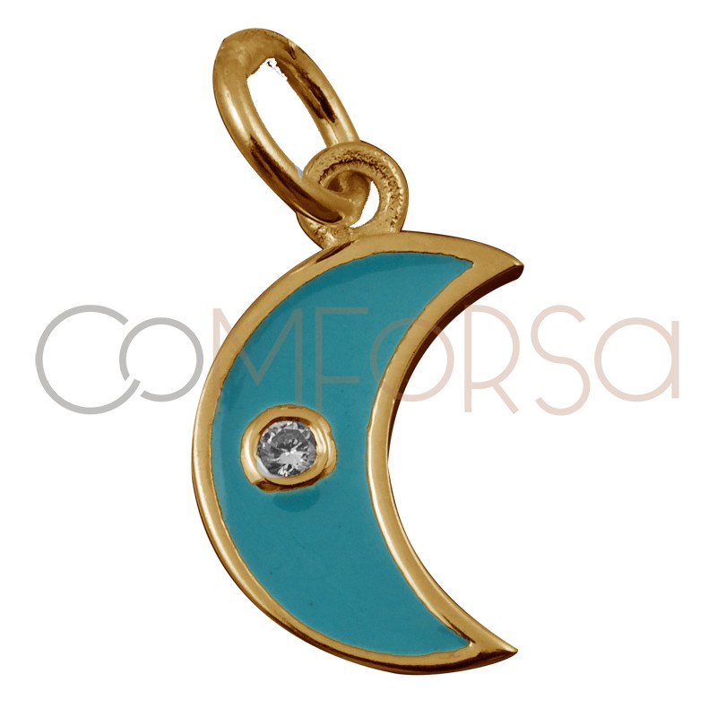 Sterling silver 925 gold-plated moon with turquoise enamel 7.9 x 7mm