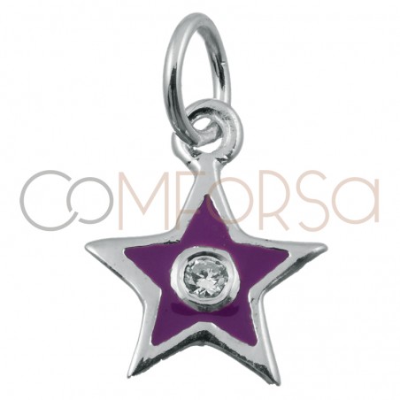 Sterling silver 925 gold-plated star pendant with purple enamel 8 x 10mm
