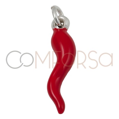 Sterling silver 925 gold-plated chili with red enamel 5 x 20mm