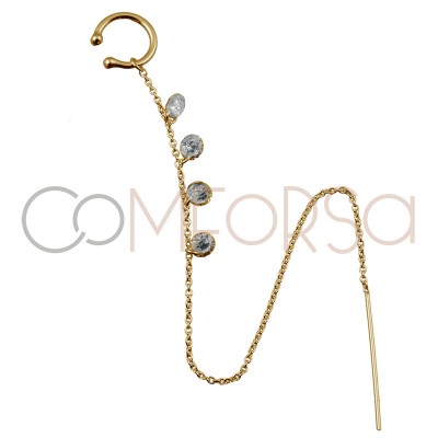 Sterling silver 925 gold-plated ear cuff chain 13mm with zirconias 3mm
