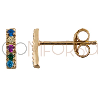 Sterling silver 925 gold-plated bar earring with multicolour zirconias 2 x 8 mm