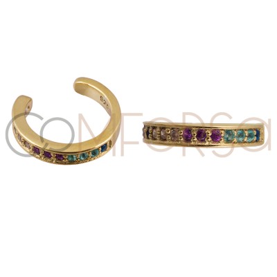 Sterling silver 925 gold-plated ear cuff colourful zirconias 11 mm