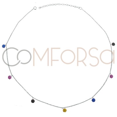 Sterling silver 925 rhodium plated choker with multicolour zirconias 38 cm