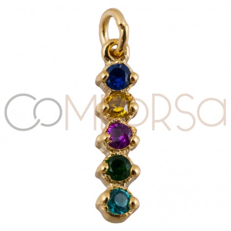 Sterling silver 925 gold-plated pendant with colourful zirconias 2.5 x 11 mm