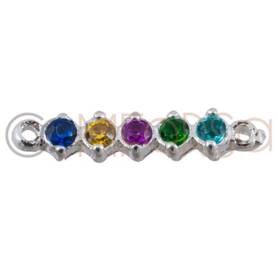 Sterling silver 925 gold-plated connector with colourful zirconias 2.5 x 11 mm