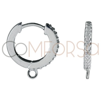 Sterling silver 925 hoop earring with zirconias and jumpring 11 mm