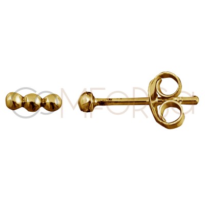 Sterling silver 925 gold-plated bar earring with 3 little balls 6 mm