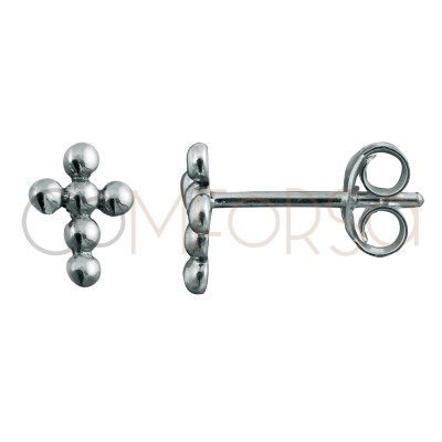 Sterling silver 925 mini cross earring with little balls 8 x 6mm