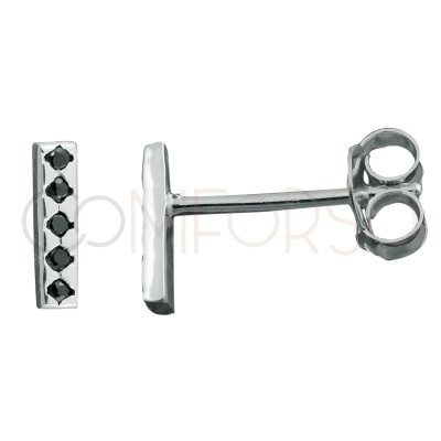 Sterling silver 925 bar earring with "JET" zirconia 2x8mm