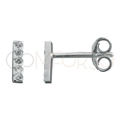 Sterling silver 925 bar earring with white zirconia 2x8mm