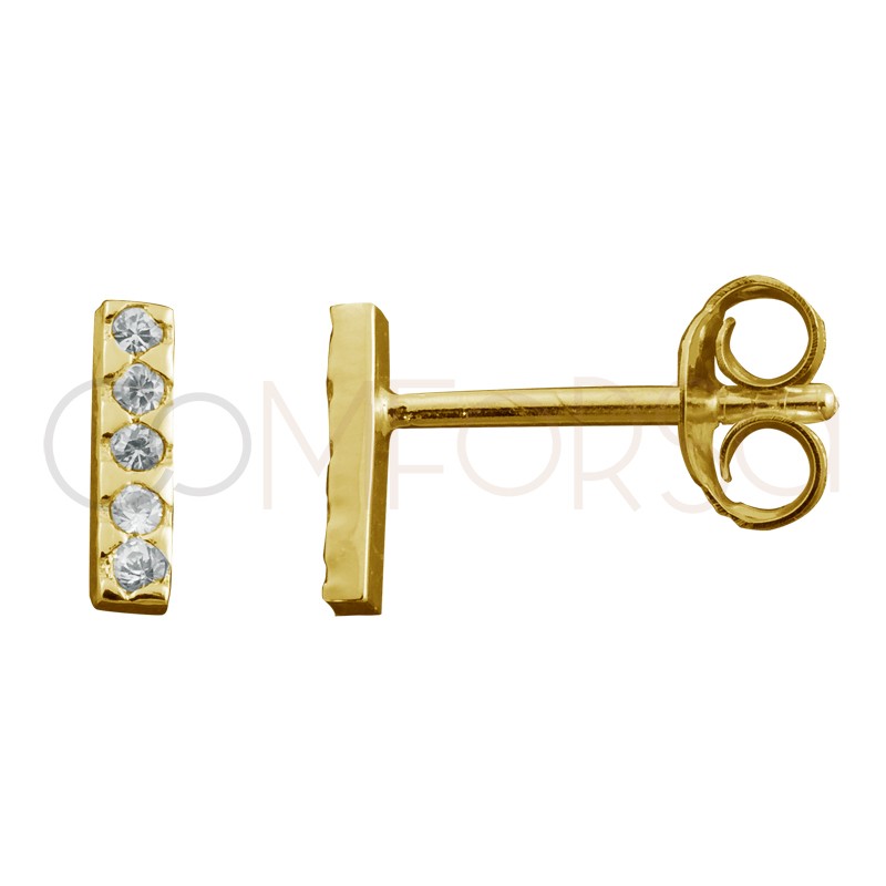 Sterling silver 925 gold-plated bar earring with white zirconia 2x8mm