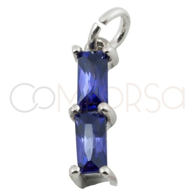 Sterling silver 925 rectangular pendant with double zirconia in "Tanzanite" 2 x 10 mm