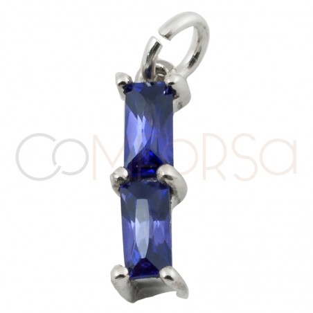 Sterling silver 925 gold-plated rectangular pendant with double zirconia in "Tanzanite" 2 x 10 mm