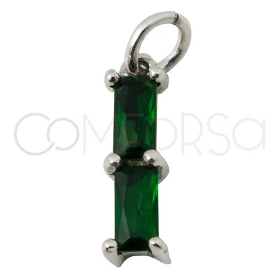 Sterling silver 925 rectangular pendant with double zirconia in "Emerald" 2 x 10 mm