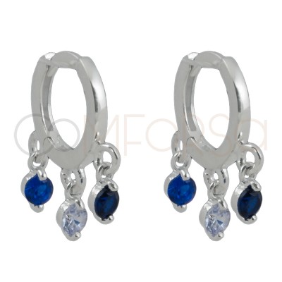 Sterling silver 925 hoop earrings with colourful zirconias 12mm