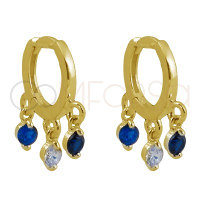 Sterling silver 925 gold-plated hoop earrings with colourful zirconias 12mm
