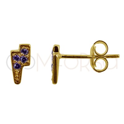 Sterling silver 925 gold-plated lightning bolt earring with tanzanite zirconia 7 x 3.8mm