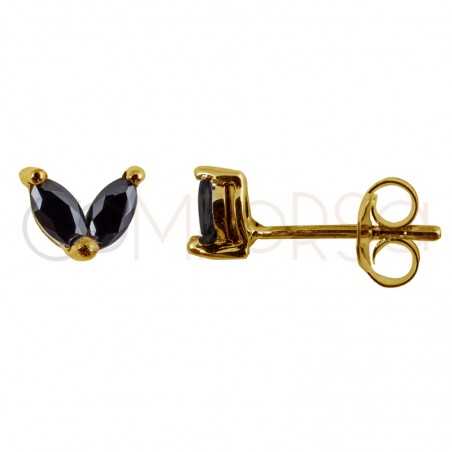 Sterling silver 925 gold-plated mini earring with 2 jet zirconias 5 mm