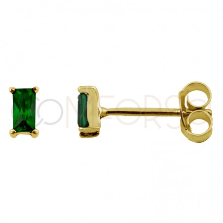 Sterling silver 925 gold-plated mini rectangular earring with emerald zirconia 2 x 5 mm