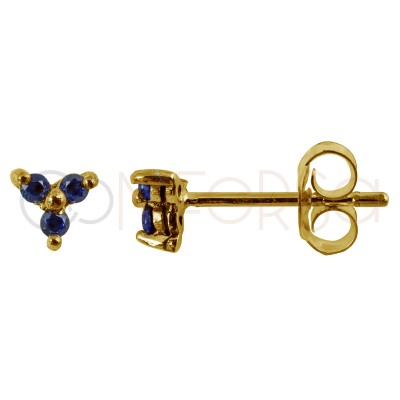 Sterling silver 925 gold-plated mini earring with 3 capri blue zirconias 4 mm