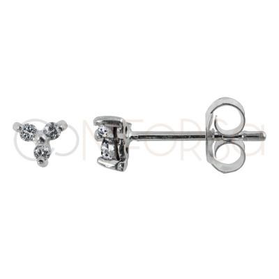 Sterling silver 925 mini earring with 3 zirconias 4 mm