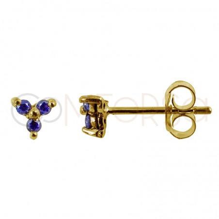 Sterling silver 925 gold-plated earring with three tanzanite zirconias 4 mm