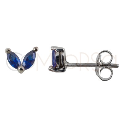Sterling silver 925 mini earring 2 capri blue zirconias 5 mm