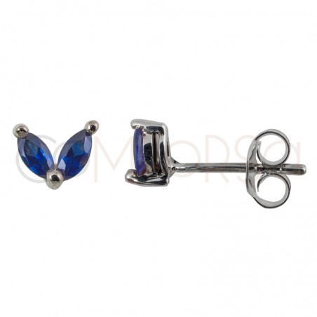Sterling silver 925 gold-plated mini earring 2 capri blue zirconias 5 mm