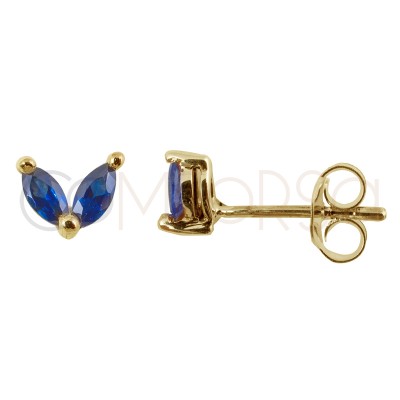 Sterling silver 925 gold-plated mini earring 2 capri blue zirconias 5 mm