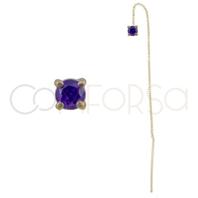 Sterling silver 925 gold-plated chain earring with square Tanzanite zirconia 4mm