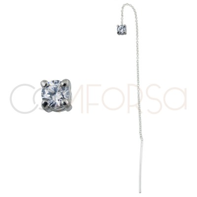 Sterling silver 925 gold-plated chain earring with square zirconia 4mm