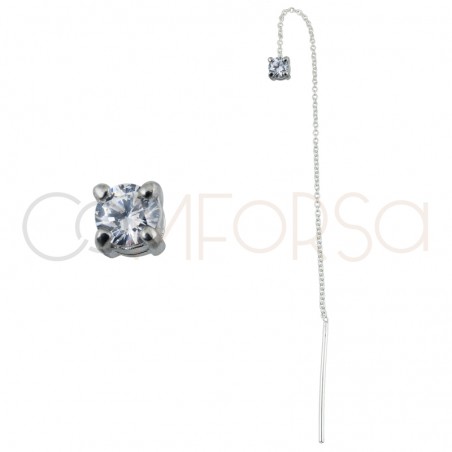 Sterling silver 925 gold-plated chain earring with square zirconia 4mm