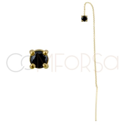 Sterling silver 925 gold-plated chain earring with square Jet zirconia 4mm