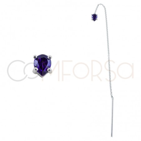 Sterling silver 925 gold-plated chain earring with Tanzanite zirconia 4x5mm