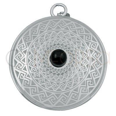 Sterling silver 925 Aztec pendant with black stone 25mm