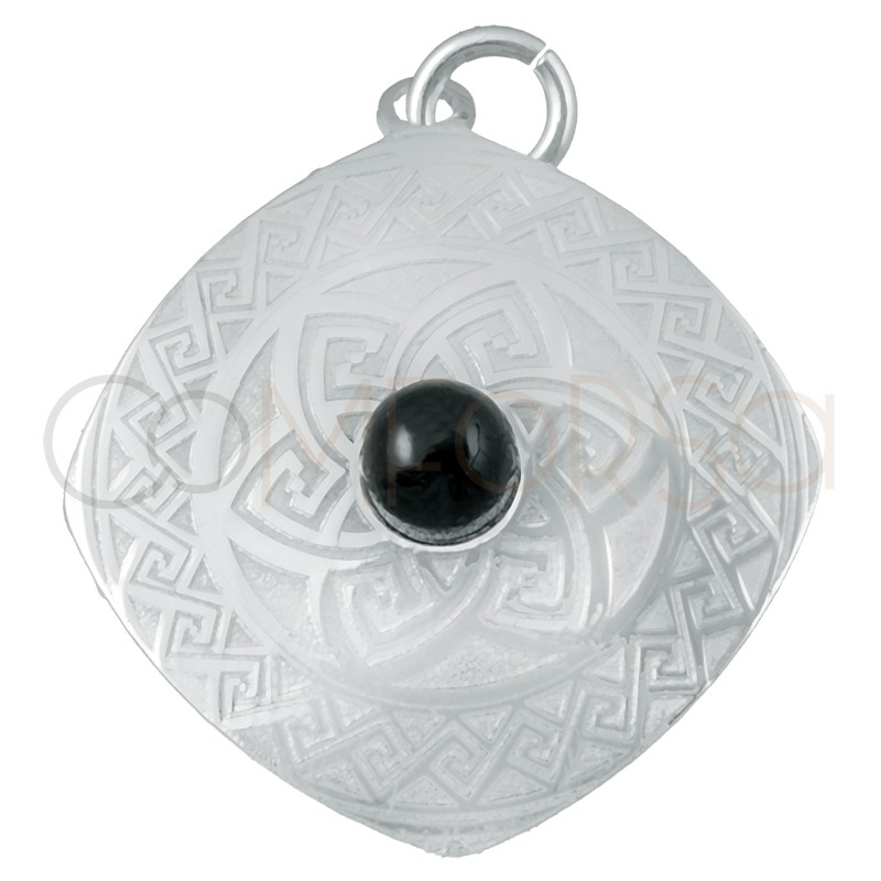 Sterling silver 925 Aztec pendant with black stone 20mm