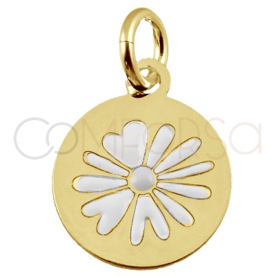 Sterling silver 925 gold-plated flower pendant "Daisy White" 10mm