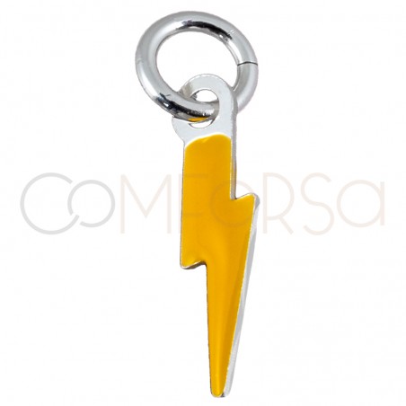 Sterling silver 925 gold-plated lightning bolt pendant with yellow enamel 3x10mm