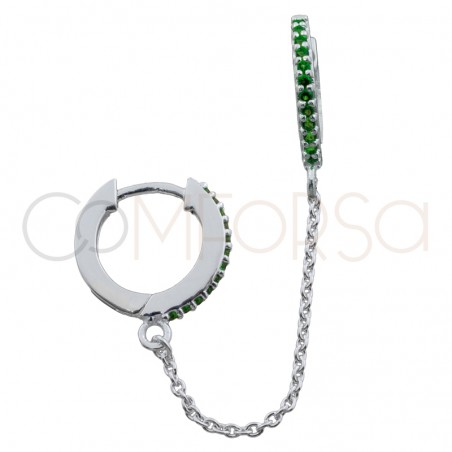 Sterling silver 925 12mm double hoop earring emerald zirconia and chain