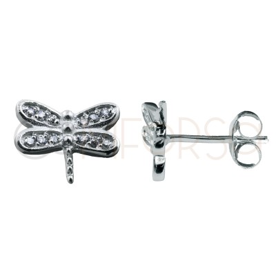 Sterling silver 925 dragonfly earring with zirconias 9x7mm
