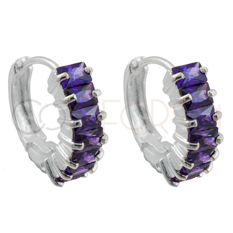 Sterling silver 925 Tanzanite zirconia hoop earrings 14mm